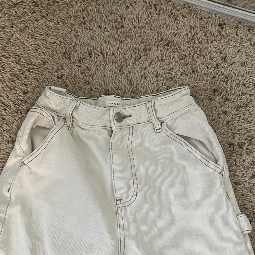 cream with brown stitching pacsun mom jeans